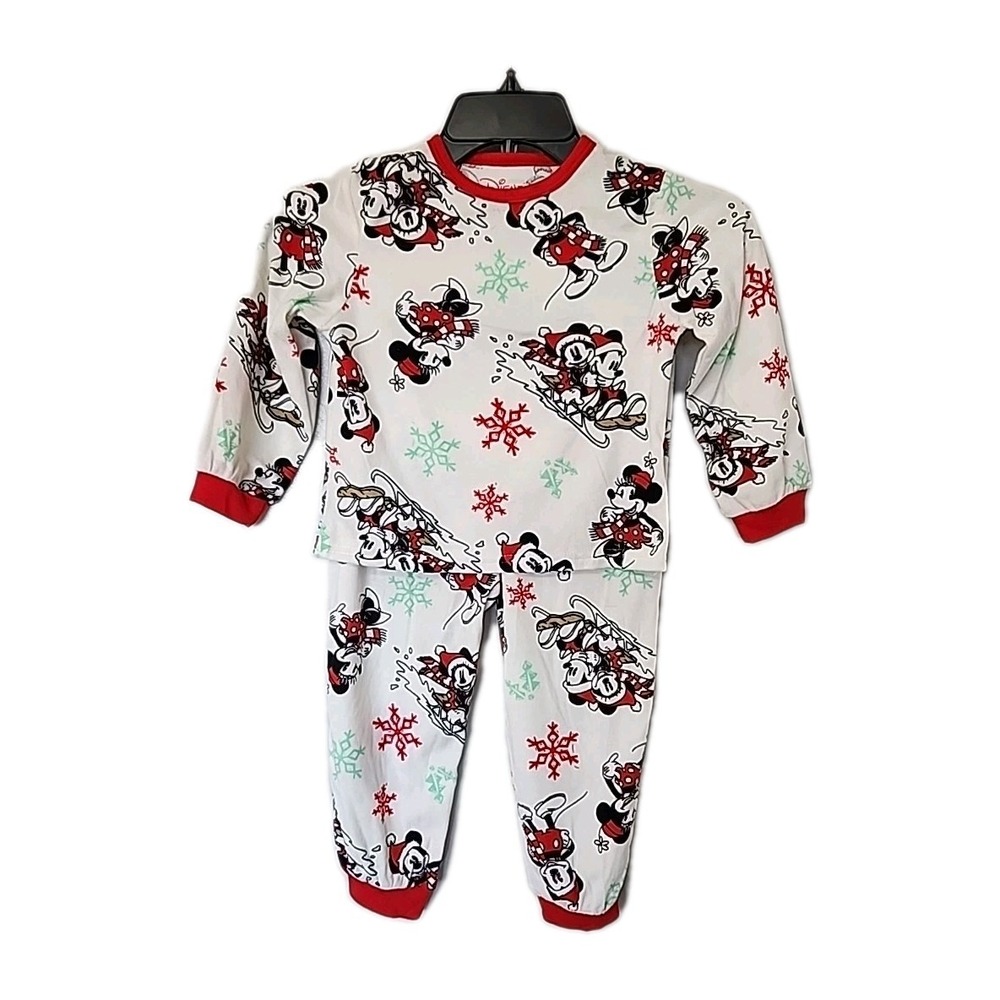 Disney Mickey Minnie Mouse‎ Sled Christmas 2-piece Pajamas Set Size 4